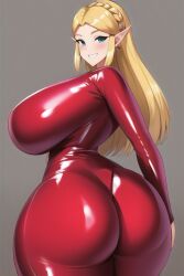 ai_generated big_butt blonde_hair blue_eyes butt curvaceous curvy curvy_figure gigantic_breasts gigantic_butt huge_breasts huge_butt huge_hips latex long_hair looking_at_viewer nai_diffusion princess_zelda red_latex red_latex_suit seductive_smile shiny_clothes shiny_hair shiny_skin stable_diffusion the_legend_of_zelda thick_thighs thunder_thighs voluptuous wide_hips