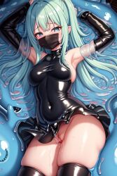 1girls ai_generated big_ass blue_eyes blue_hair caelxn large_ass latex latex_dress latex_suit latex_thighhighs long_hair medium_breasts pussy pussy_juice skirt slime slime_girl stable_diffusion thick_ass thick_thighs tight_clothing tight_fit upskirt