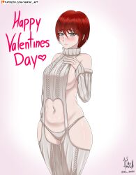 amrak blush breasts danganronpa danganronpa_2:_goodbye_despair female_only koizumi_mahiru panties skimpy_clothes straight_hair super_danganronpa_2 thighhighs thighs virgin_destroyer_sweater virgin_killer_sweater