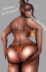 asahina_aoi ass behind_view bikini bikini_bottom bikini_top breasts danganronpa danganronpa:_trigger_happy_havoc danganronpa_1 dark-skinned_female female_only large_ass large_breasts looking_back nipple_bulge spicezeros straight_hair tan_body tanned tanned_skin thick_ass