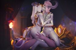 1boy 2girls 3d anal anal_sex big_breasts blizzard_entertainment cunnilingus draenei interspecies jamila_(ostvynd) kissing lightforged_draenei night_elf original_character reverse_spitroast sex thick_thighs thismelancholic warcraft white_hair world_of_warcraft yellow_eyes