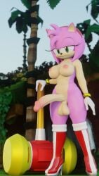 3d 3d_(artwork) absurd_res amy_rose anthro balls big_penis blender_(software) breasts casual clothing digital_media_(artwork) erection eulipotyphlan exposed_torso footwear futa futanari genitals gloves green_eyes hair handwear hedgehog herm hi_res intersex looking_at_viewer mammal nipples penis piko_piko_hammer pink_body pink_hair sega solo solo_futa sonic_(series) sonic_the_hedgehog_(series) twintails3d two_tone_body two_tone_face weapon