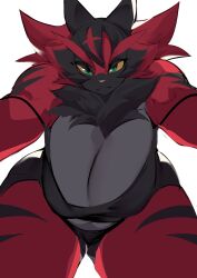 2022 anthro aspirindabaitu cleavage female female_incineroar female_only furry game_freak green_eyes huge_breasts incineroar looking_down_at_viewer mx99926 nintendo pokemon straps_off_shoulders tank_top thick_thighs tiger tiger_ears tiger_girl