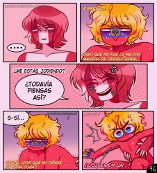 2boys comic comic_page countryhumans ecuador_(countryhumans) kuhory male male_only page_46 peru_(countryhumans) red_body red_skin spanish_text text yaoi