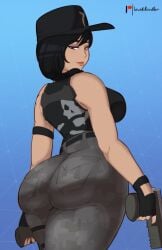 1girls ass big_ass breasts bubble_butt fat_ass female female_only fortnite gun hat headhunter_(fortnite) huge_ass large_ass lewddoodler looking_at_viewer looking_back pistol survival_specialist thick_ass thick_thighs wide_hips