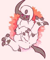 absol anus ass black_pawpads claws digital_media_(artwork) feet female feral fur generation_3_pokemon genitals hair hi_res looking_at_viewer mrcat11 nintendo open_mouth pawpads paws pokemon pokemon_(species) presenting presenting_hindquarters presenting_pussy pussy raised_leg red_eyes simple_background smile solo spread_legs spreading tail toe_claws toes tuft white_body white_fur white_hair