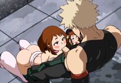 1boy 1girls ass ass_cheeks bakugou_katsuki bare_ass blowjob boku_no_hero_academia clothed clothed_sex fellatio female filming gif giving_head half-dressed hero_outfit_(mha) hi_res highres katsuki_bakugou kneeling_oral_position looking_up male male/female my_hero_academia nightlykrumbs ochako_uraraka ochako_uraraka_(hero_outfit) on_knees oral part_1 part_of_a_set partially_clothed penis_in_mouth phone phone_screen recording recording_on_phone smartphone spiky_hair straight sucking_penis uraraka_ochako