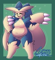 anthro big_breasts breasts chubby chubby_female closed_eyes featureless_breasts featureless_crotch female fur furry ghostlyfoxy heart hi_res lopunny nintendo pokémon_(species) pokemon pokemon_(species) snorlax snorpunny solo standing