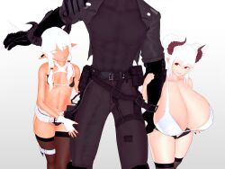 1boy 2girls 3d before_sex big_breasts big_penis bikini_top breasts bulge bulge_down_leg cleavage dark-skinned_female demon demon_girl demon_horns grin huge_breasts huge_cock koikatsu large_breasts large_penis larger_male light-skinned_female light-skinned_male multiple_girls muscular_male pointy_ears red_eyes shortstack small_breasts smaller_female tagme thick_thighs thighhighs thighs white_hair wide_hips xxios yellow_eyes