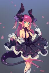 1girls aqua_eyes bad_id bad_twitter_id breasts commentary corset curled_horns curtsey dragon_girl dragon_horns dragon_tail elizabeth_bathory_(fate) elizabeth_bathory_(fate/extra_ccc) english_commentary fate/extra fate/extra_ccc fate/grand_order fate_(series) female female_only forked_tail horns legs_together light-skinned_female light_skin long_hair optionaltypo pink_hair pointy_ears small_breasts solo standing tail two_side_up