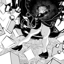 1girls clumzor curly_hair female greyscale ink monochrome one-punch_man pussy small_breasts solo tatsumaki thick_thighs