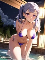 1girls ai_generated big_breasts bikini black_clover breasts looking_at_viewer mrvectorpath noelle_silva purple_eyes silver_hair thick_thighs twintails wet