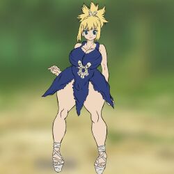 arms_up ass bare_arms bare_legs barefoot belt big_ass big_breasts big_butt big_eyes big_pussy blonde blonde_female blonde_hair blue_dress blue_eyes bubble_ass bubble_butt butt clothed dr.stone dress female female_only heels hips hips_wider_than_shoulders huge_ass kohaku_(dr.stone) light_skin long_legs muscular_female neckline popstepx pose possession pussy pussy_juice short_dress showing_off skinny skinny_girl smiling standing strong_woman thick_legs thick_thighs thin_arms tied_hair wide_hips