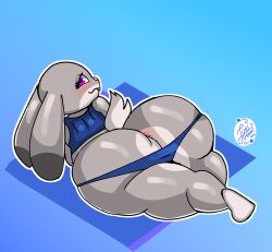 absurd_res anthro anus ass big_butt blush clothing curvy_figure disney female hi_res huge_butt judy_hopps juki_zu lagomorph leporid looking_at_viewer mammal panties rabbit rodent simple_background solo thick_thighs underwear voluptuous wide_hips zootopia