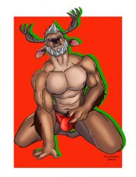 anthro antlers buck_(disambiguation) buck_(evane) bulge christmas clothed clothing deer detailed_bulge furryscorpion90 genital_outline grey_hair hair hi_res holidays horn invalid_tag male mammal muscular nipples old pectoral_bulge penis_outline pinup pose solo underwear underwear_only