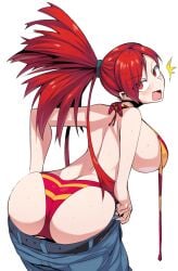 1girls ass bent_over big_ass big_breasts bikini busty cleavage female female_only flannery_(pokemon) from_behind jeans large_breasts legs looking_back nintendo open_mouth pants pants_pull pokemon ponytail red_hair sideboob solo surprised suzusiigasuki thighs undressing untied_bikini voluptuous