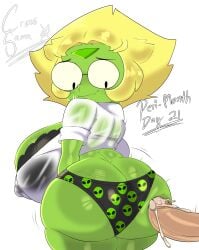 1boy 1girls ass ass_cleavage ass_crack big_ass big_breasts big_penis blonde_hair bra breasts bubble_ass bubble_butt busty butt_crack clothing cross_samax cum cum_on_ass fat_ass female glasses green_skin huge_ass huge_breasts human large_ass large_breasts looking_at_penis looking_back male nerd nipple_bulge panties penis peridot_(steven_universe) see-through_clothing shirt shortstack steven_universe sweat thick_ass thick_thighs wet wet_clothes wet_shirt wide_hips