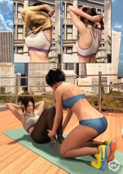 2019 2girls 3d asian asian_futanari black_hair brown_hair changing_clothes clothed clothing crispycheese exercise futanari glasses medium_breasts multiple_girls nagisa_tsukuda_(crispycheese) original_character outdoor outdoors outside short_hair