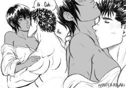 1boy 1girls akistrike berserk black_and_white casca dark-skinned_female female guts_(berserk) hickey human male male/female monochrome nosferatuaki