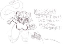 anthro big_tail dialogue ear_piercing ear_ring female freckles hi_res huge_tail hyper hyper_tail long_tail mammal mouse mousse_(pixxibunny) murid murine nipples piercing pixxibunny ring_piercing rodent skinny_tail small_ears tail tiramisu_(pixxibunny)