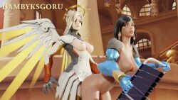 3d animated bambyksgoru mercy mp4 no_sound overwatch pharah pharmercy strap-on tagme video yuri