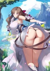 1girls ass ass_shot big_ass big_breasts black_panties blush breasts brown_hair dat_ass do_you_love_your_mom_and_her_two-hit_multi-target_attacks? dress female female_only hair hair_ornament huge_ass huge_breasts legs light-skinned_female light_skin looking_back mature mature_female mature_woman milf mother oosuki_mamako panties pantyshot purple_eyes shine_(artist) short_hair smile solo thighs tsuujou_kougeki_ga_zentai_kougeki_de_ni-kai_kougeki_no_okaasan_wa_suki_desu_ka?