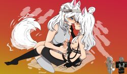 1futa 1girls adoaddi animal_ears big_breasts big_penis bottomless breasts cat_girl catgirl clothed clothing cum dominant_female duo ejaculation ejaculation_between_breasts erection female fox_girl futa_on_female futanari handjob haxqul humanoid humanoid_penis intersex kemonomimi kissing light-skinned_female light-skinned_futa light_skin long_hair mostly_nude nipples partially_clothed penis pubic_hair reference_image roblox roblox_avatar robloxian saliva_trail self_upload sitting submissive_futa tactical_gear thighhighs twitter_username white_hair