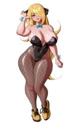 big_breasts bunnysuit busty cleavage clothed clothed_female clothing cynthia_(pokemon) jiuukek pokemon wide_hips