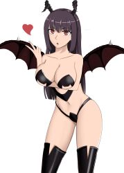 1girls arm_under_breasts artist_request bent_over big_breasts blowing_kiss breast_hold breasts busty child_bearing_hips cleavage clothed clothing curvy demon_girl demon_horns demon_wings flying_kiss heart large_breasts leaning_forward lingerie long_hair looking_at_viewer open_mouth partially_clothed please_don't_bully_me,_nagatoro pose president_(nagatoro) purple_hair red_eyes revealing_clothes sana_sunomiya simple_background solo solo_female voluptuous white_background wide_hips