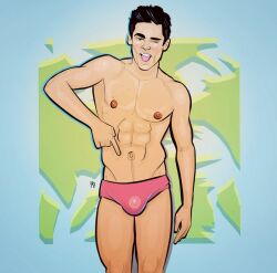 abs athlete bulge chris_mears looking_at_viewer male male_only muscles muscular muscular_male real_person smooth_chest smooth_skin speedo studsketch teasing tongue_out