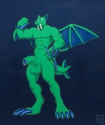 1boy 2020 abs anthro balls ballsack bara biceps blue_claws blue_sclera claws digital_media_(artwork) duke_fishron erection featureless_chest flexing foreskin full-length_portrait genital_piercing genitals glowing glowing_eyes green_body green_skin hi_res humanoid_penis intact longblueclaw male male_only membrane_(anatomy) membranous_wings muscle muscles muscular muscular_male nude_male partially_retracted_foreskin penis penis_piercing piercing portrait prince_albert_piercing scrotum simple_background solo tail terraria testicles tusks uncut veiny_penis white_eyes wings