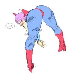 1girls ass ass_up bent_over blue_hair blue_pantyhose boots clothing darkstalkers drawn dreaminerryday legs leotard lilith_aensland pantyhose succubus thighs