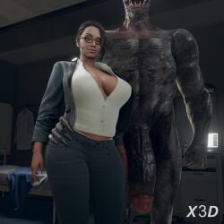 1girls 1monster 3d big_ass big_breasts big_penis bigger_male breasts curvaceous curvy dark-skinned_female female glasses holding_hips huge_ass huge_breasts ingrid_hunnigan large_ass large_breasts looking_at_viewer outfit regenerator resident_evil resident_evil_4 resident_evil_4_remake size_difference smaller_female standing thick_thighs thighs veiny_penis wide_hips x3d