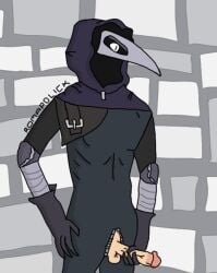 bad_anatomy card_thief human humanoid male male_only mask mask_on_head masked masked_male masturbating masturbation plague_doctor plague_mask solo thin_waist toony twink