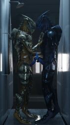 3d_(artwork) absurd_res alien bigger_male blue_penis bodily_fluids bodypaint celius_acillion digital_media_(artwork) dripping duo erection face_paint foreheads_touching frottage garrus_vakarian genital_fluids genitals hand_on_chest hi_res holding_penis humanoid humanoid_on_humanoid inside intraspecies male male/male mass_effect nude penis penis_size_difference precum precum_bridge precum_drip precum_on_penis rooking sex shower shower_head size_difference smaller_male standing standing_sex turian water wet