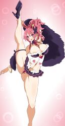 bimbo breasts bursting_breasts demon_girl disgaea disgaea_5 dismania elf_ears huge_breasts large_breasts leg_lift miniskirt nippon_ichi_software panties pink_hair pointy_ears seraphina_(disgaea) succubus tagme upskirt