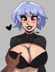 blue_hair breasts female lipstick necklace oc original original_character regentb01 short_hair tagme