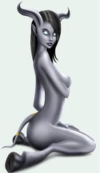 black_hair breasts draenei female glowing_eyes hair hooves long_hair neviril_(character) nipples packge solo tail warcraft world_of_warcraft