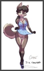 anthro blue_eyes bottomless canine collaboration creamytea david_a_cantero female fur furry lingerie looking_at_viewer pussy solo standing