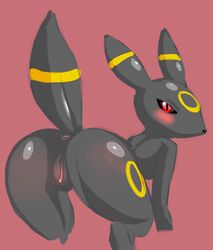 1girls actionbastardvirginblstr anthro anthrofied anus ass black_fur black_sclera blush canine eeveelution female female_only fur furry furry_ears furry_only furry_tail looking_back nintendo pokémon_(species) pokemon pokemon_(species) pussy red_eyes tail thick_thighs umbreon yellow_fur