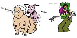 breasts canine courage courage_the_cowardly_dog dialogue eustace_bagge fat female feral human interspecies male mask more_to_love muriel_bagge nipples nude straight zoophilia