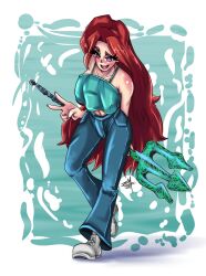 chelsea_(ruby_gillman) gyarugaka human_form legs mermaid_girl png red_hair ruby_gillman,_teenage_kraken teenage_girl