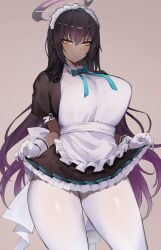 1girls 2020s 2023 2d 2d_(artwork) 5_fingers beige_background belly big_breasts big_hips black_body black_hair black_skin blue_archive blue_bowtie blush blushing_at_viewer blushing_profusely bow_tie bowtie breasts brown_background cleaning_&_clearing_(blue_archive) clothed clothes clothing color colored curvy curvy_body curvy_female curvy_figure curvy_thighs dark-skinned_female dark_skin dress eyelashes eyes eyes_half_open eyes_open female female_focus female_only fingers first_person_perspective first_person_view frown frowning frowning_at_viewer girl glove gloves hair half-closed_eye half-closed_eyes halo hips human humanoid humanoid_genitalia karin_(blue_archive) kataku_musou leggings legwear long_hair looking_at_viewer looking_down maid maid_apron maid_cap maid_dress maid_headdress maid_outfit maid_uniform mammal mammal_humanoid millennium_science_school_student multicolored_hair neck no_dialogue no_text pov pov_eye_contact ribbon ribbons showing showing_off shy shy_expression simple_background skin skirt skirt_pull solo solo_focus suggestive suggestive_look suggestive_pose suggestive_posing textless thick_thighs thighs two_tone_hair video_game video_game_character video_game_franchise video_games white_leggings white_legwear yellow_eyes