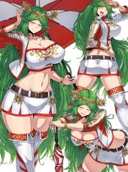 1girls alternate_costume ass belt beltskirt blush boots bracelets breasts cleavage collar colored crop_top cropped_jacket curvaceous curvy female female_only goddess green_eyes green_hair highres holding_umbrella horny hourglass_figure jacket jewelry kid_icarus kid_icarus_uprising large_breasts long_hair looking_at_viewer midriff milf multiple_poses navel neck_ring nintendo palutena race_queen salute skirt smiling smiling_at_viewer suzusiigasuki thick_thighs thighhigh_boots thighhighs thighs tiara umbrella very_long_hair voluptuous white_crop_top white_jacket white_skirt white_thighhighs wink winking winking_at_viewer