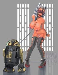 1girls ahsoka_tano alien alien_girl alternate_breast_size astromech_droid ball_gag big_breasts bitch_taken_for_walk blindfold blindfolded bondage breasts chains droid female femsub gag gagged hardmodenrg harness_gag heels leash leash_and_collar leash_pull leg_bar metal_bondage orange_body orange_skin r3-s6 robot slave spreader_bar star_wars the_clone_wars:_season_four togruta vibrator vibrator_on_clitoris vibrator_on_nipple