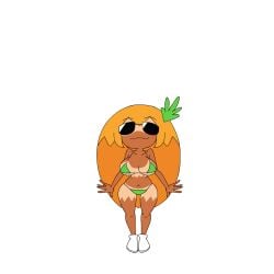 animated bikini blonde_hair blush gal girl minus8 pineapple pineapple_toppin pizza_tower smile source_removed sparkling_eyes sunglasses tanline taunting toppin_gals toppin_gals_minus8 transparent_background white_shoes yellow_hair