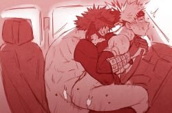 2boys anal ass blush bottomless car car_interior car_seat donnaoneone driving eijirou_kirishima gloves ground_vehicle katsuki_bakugou male_focus motor_vehicle multiple_boys muscular muscular_male my_hero_academia sex short_hair spiked_hair thighs yaoi