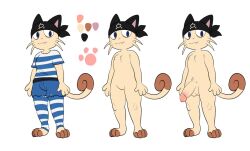 2021 4_toes anthro balls bandana blue_bottomwear blue_clothing blue_eyes blue_footwear blue_pants blue_shirt blue_socks blue_topwear bottomwear brown_body brown_fur cherrybunii chest_tuft clothed clothing color_swatch cutoffs denim denim_clothing dipstick_tail envy_the_meowth_(envy_the_meowth) eye_bags feet felid feline footwear fur generation_1_pokemon genitals glans half-erect humanoid_genitalia humanoid_penis kerchief legwear male mammal markings meowth model_sheet nintendo nude pants pattern_clothing pattern_footwear pattern_legwear pattern_shirt pattern_socks pattern_topwear penis pokemon pokemon_(species) shirt shorts simple_background socks solo striped_clothing striped_footwear striped_shirt striped_socks striped_topwear stripes tail tail_markings tan_body tan_fur team_aqua toeless_(marking) toes topwear tuft whiskers white_background white_clothing white_footwear white_shirt white_socks white_topwear