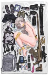 bondage female female_focus female_only girl girls girls'_frontline grey_hair gun long_hair m200_(girls_frontline) military military_clothing sawkm sex_toy shoes tape tape_bondage taped_arms taped_legs taped_mouth