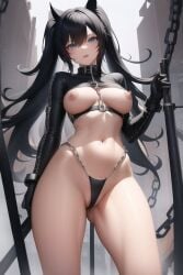 ai_generated black_rock_shooter black_rock_shooter_(character) chains effectively_nude exposed_breasts public_nudity